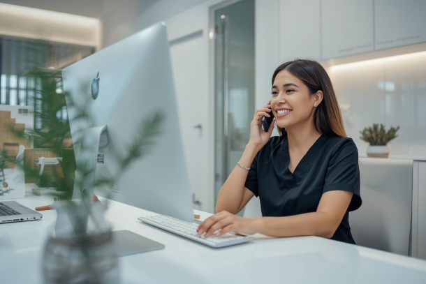 A medical spa professional using the best med spa software to book a client last-minute.