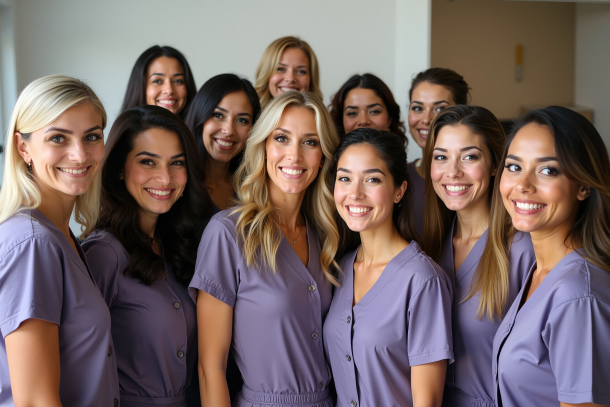 Happy medspa team smiling together showing benefits of four-day work week and medical spa management software