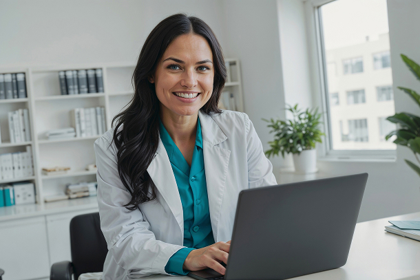 Aesthetician using AI powered support tools inside spa management software.