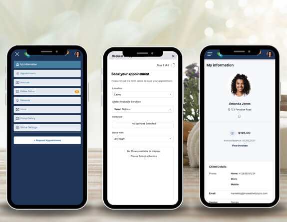 The Book Now feature displayed across three mobile devices.