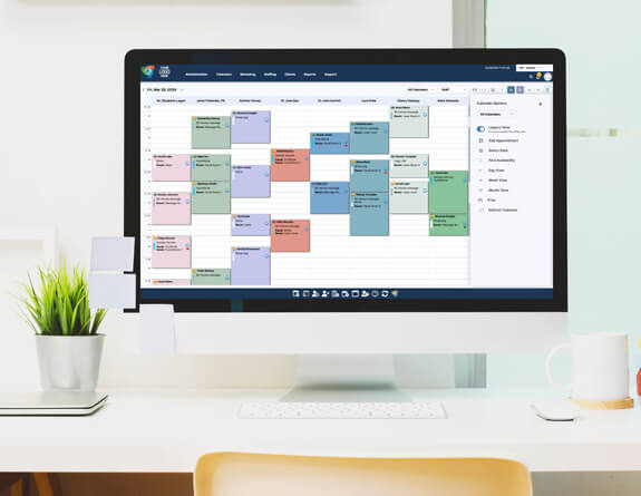 AestheticsPro medspa management software on a computer screen.