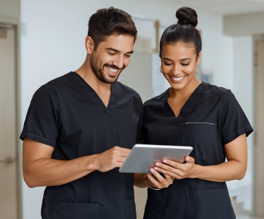 Medical spa staff using the best medi spa software to track client records.