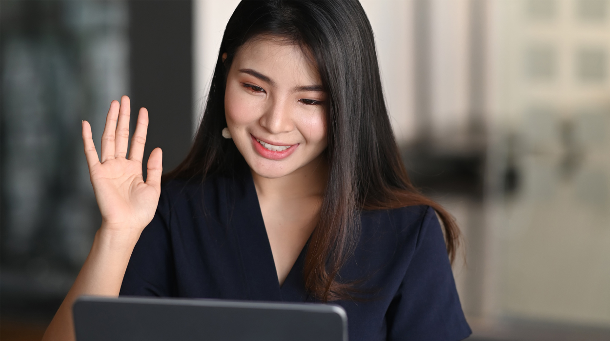 Medspa professional using telemedicine to meet with client.