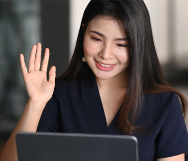 Medspa professional using telemedicine to meet with client.