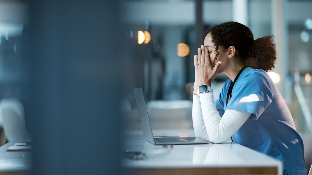Aesthetic industry worker dealing with burnout in the workplace.
