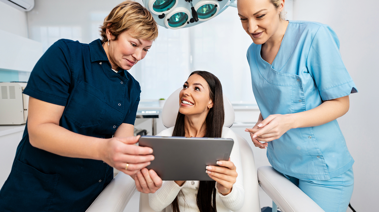 A med spa practice using medi spa software with built-in EMR during an appointment.