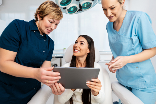 A med spa practice using medi spa software with built-in EMR during an appointment.