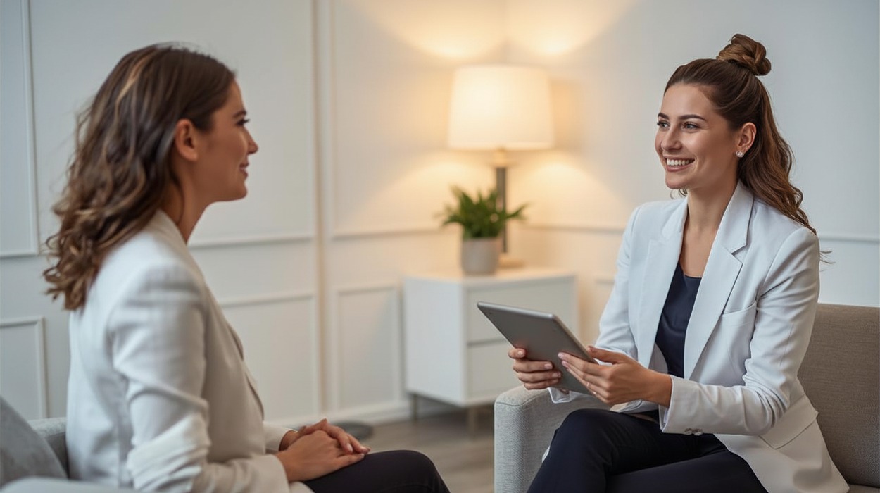 Med spa client having a consultation with a provider, reflecting modern med spa client expectations in 2026