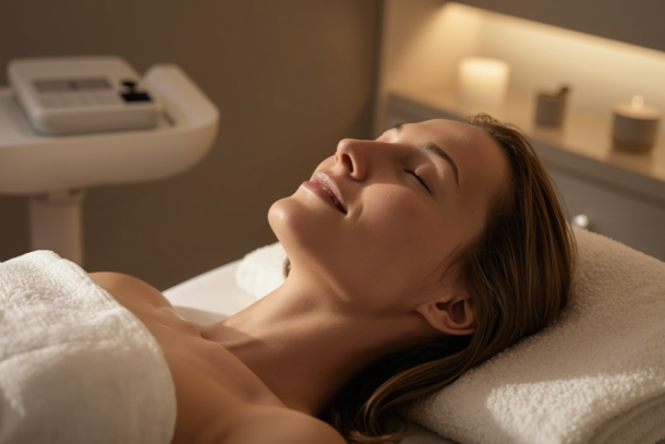 Med spa client relaxing during a treatment, experiencing the seamless care made possible by a well-built EMR for medical spa practice.
