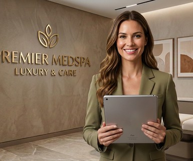 Medical spa management software displayed on a tablet and showing scheduling, client records, and reporting on one screen for the medical spa physician.