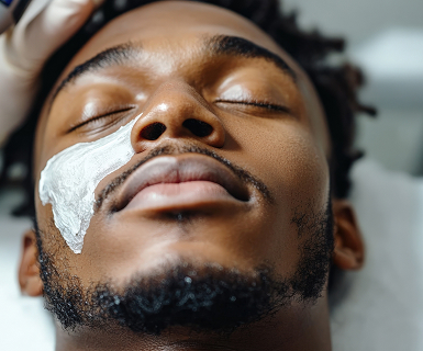 Male client receiving facial booked through medical spa software