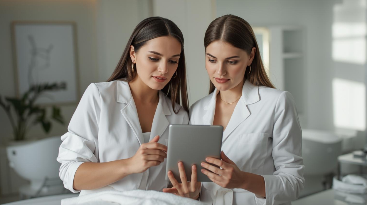 Small medical spa team using HIPAA-compliant medical spa software to manage client records and appointments