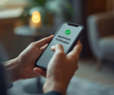 Client receiving automated appointment confirmation on smartphone through medical spa appointment software