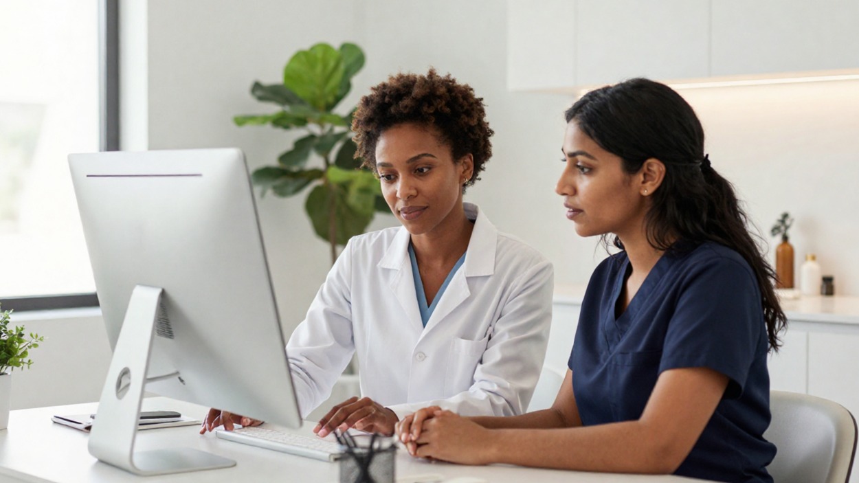 Medspa practitioners reviewing spa management software reports showing recovered revenue in a medical aesthetics practice