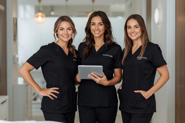 Med spa professionals using spa management software