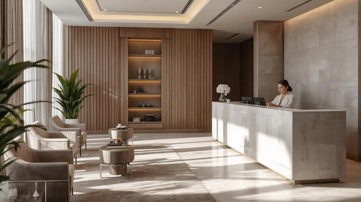 Organized med spa front desk with spa management software