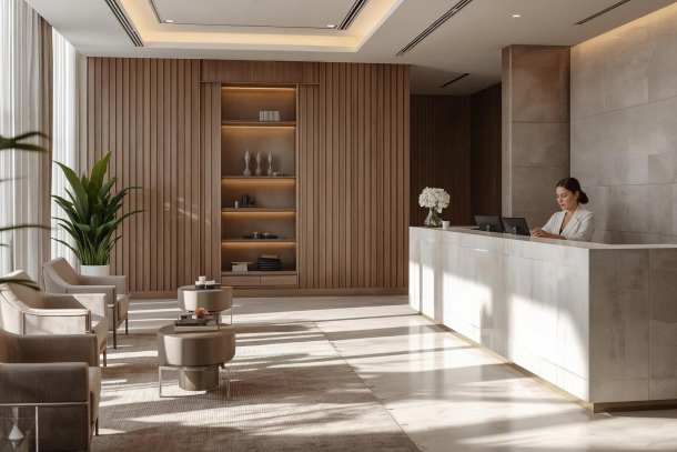 Organized med spa front desk with spa management software