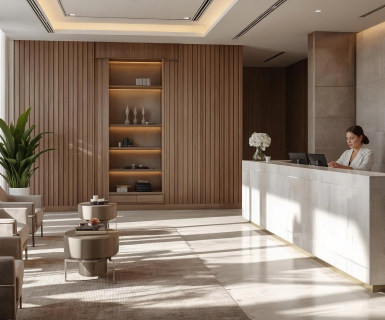 Organized med spa front desk with spa management software