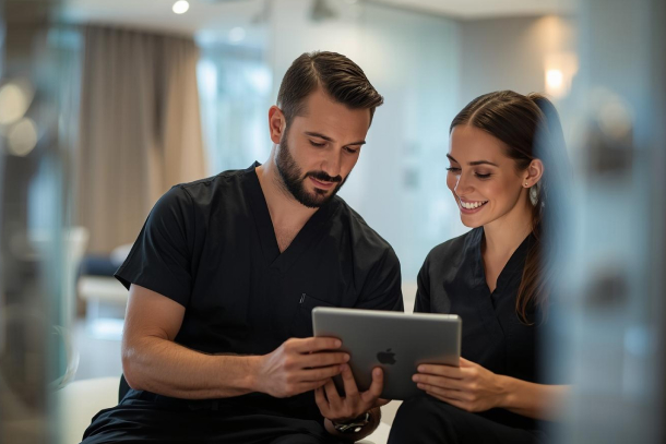Medspa staff using AestheticsPro medical spa management software.