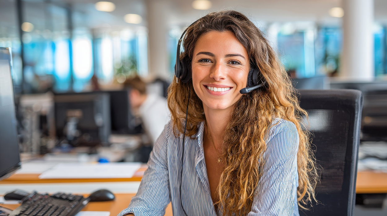 A support team member using spa management software to help a client.