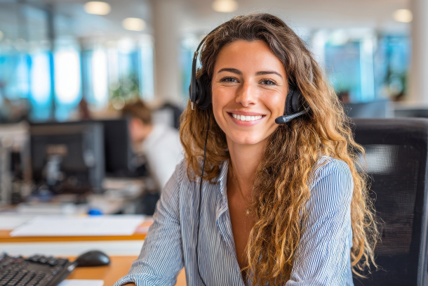 A support team member using spa management software to help a client.