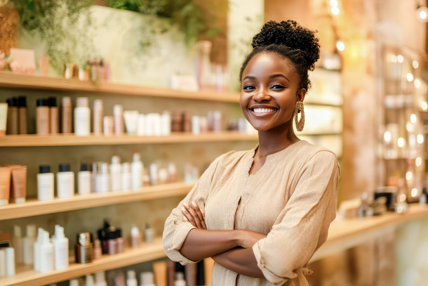 Medspa owner managing their inventory using spa software for small business