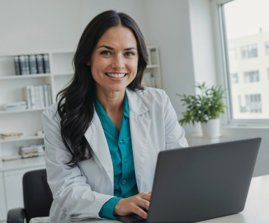 Aesthetician using AI powered support tools inside spa management software.