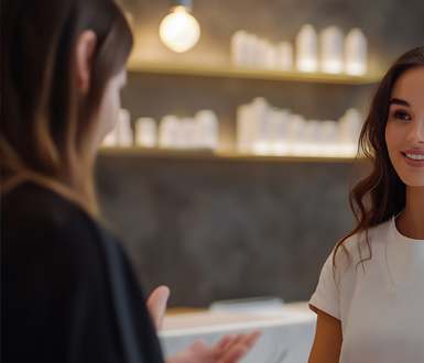 Medical spa receptionist explaining to client Payment Plan Options.