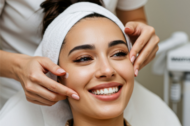 Client being prepped for treatment in a spa business