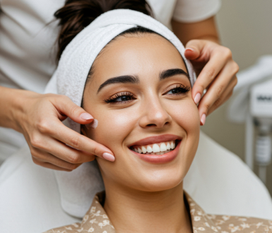 Client being prepped for treatment in a spa business