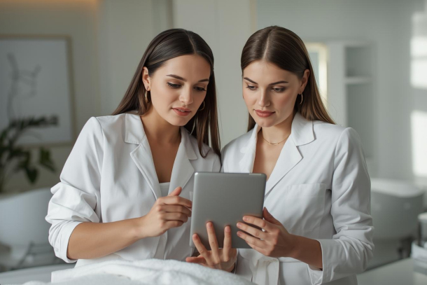 Small medical spa team using HIPAA-compliant medical spa software to manage client records and appointments