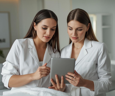 Small medical spa team using HIPAA-compliant medical spa software to manage client records and appointments