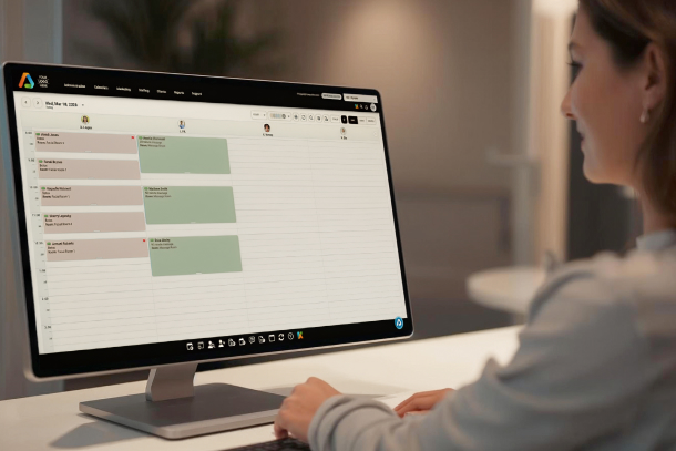 Med spa coordinator reviewing provider schedules in AestheticsPro medical spa booking software